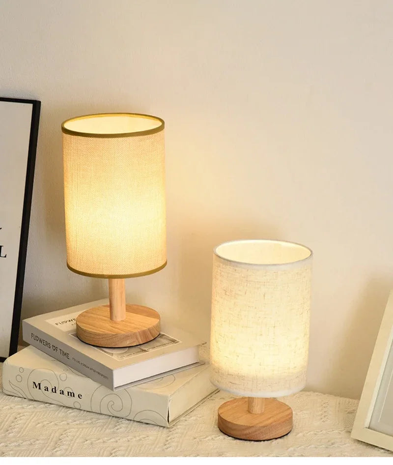 Wood Base Fabric Bedside Lamp