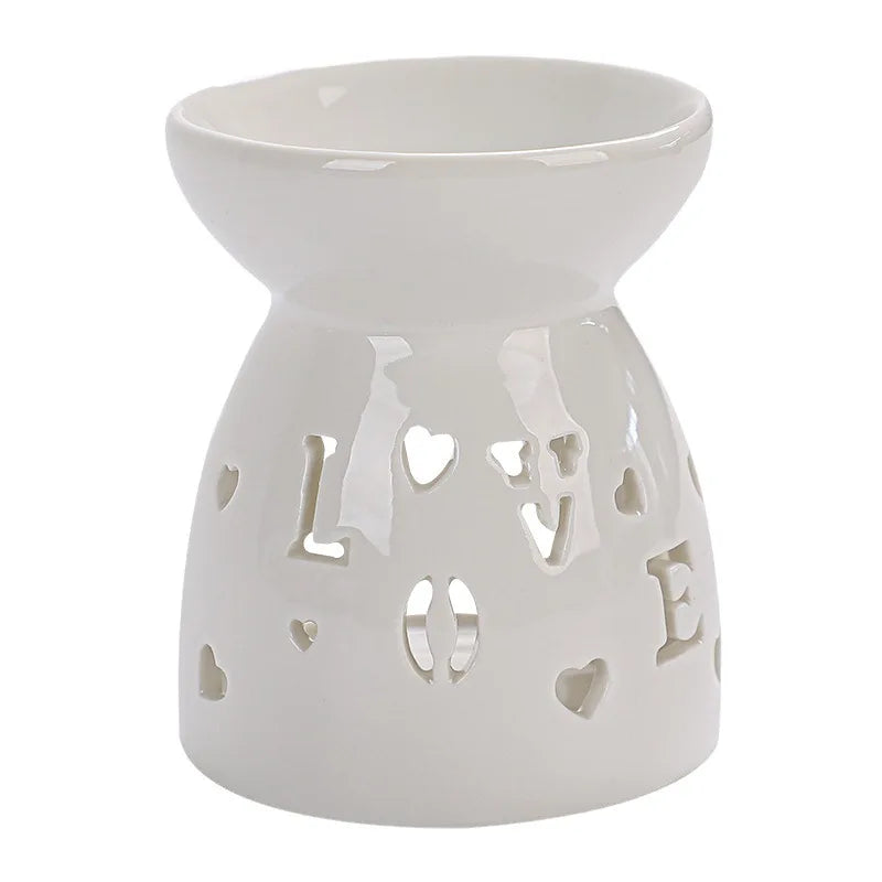 White Ceramic Essential Oil Burner with Hollow Cutwork