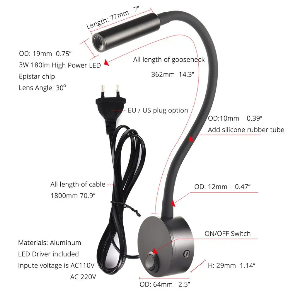 Bedside Working Study Reading Lamp Wall lamp sconces 3W LED Book Lamp