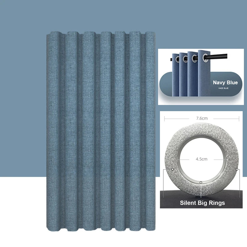 Imitation Linen Shower Curtain with Big Rings Bathroom Waterproof Thick