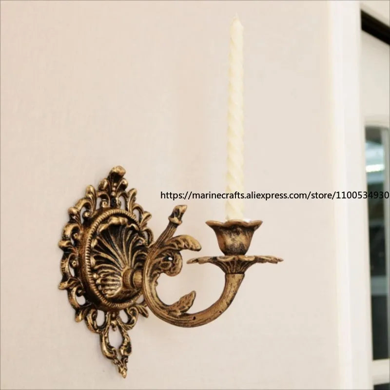 European Aristocratic Wall-mounted Cast Iron Candle Holder Bronze Old