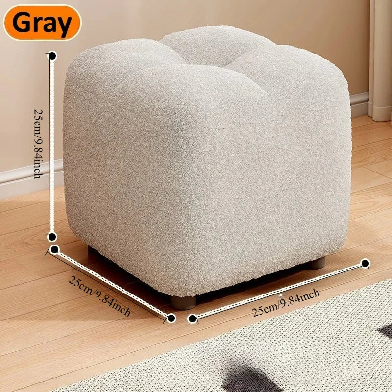 Lamb Wool Pouf Stool, Plush Footstool