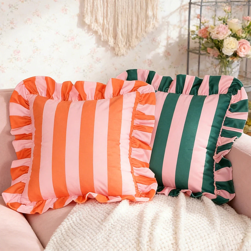 1PC Striped Lace Velvet Pillowcase 18X18Inch Pillowcases Soft Cozy