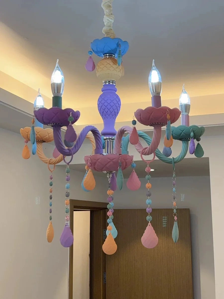 Nordic Macaron European Style Candles Crystal Chandelier for Girls and