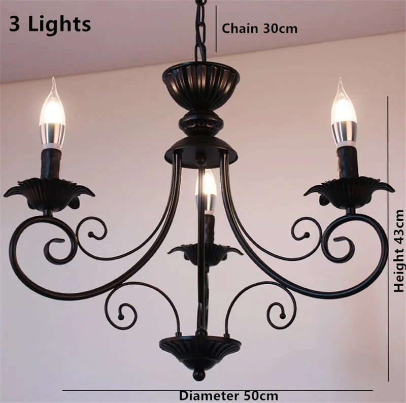 Classic Europe Wrought Iron Chandeliers E14 Candle Light Vintage Black