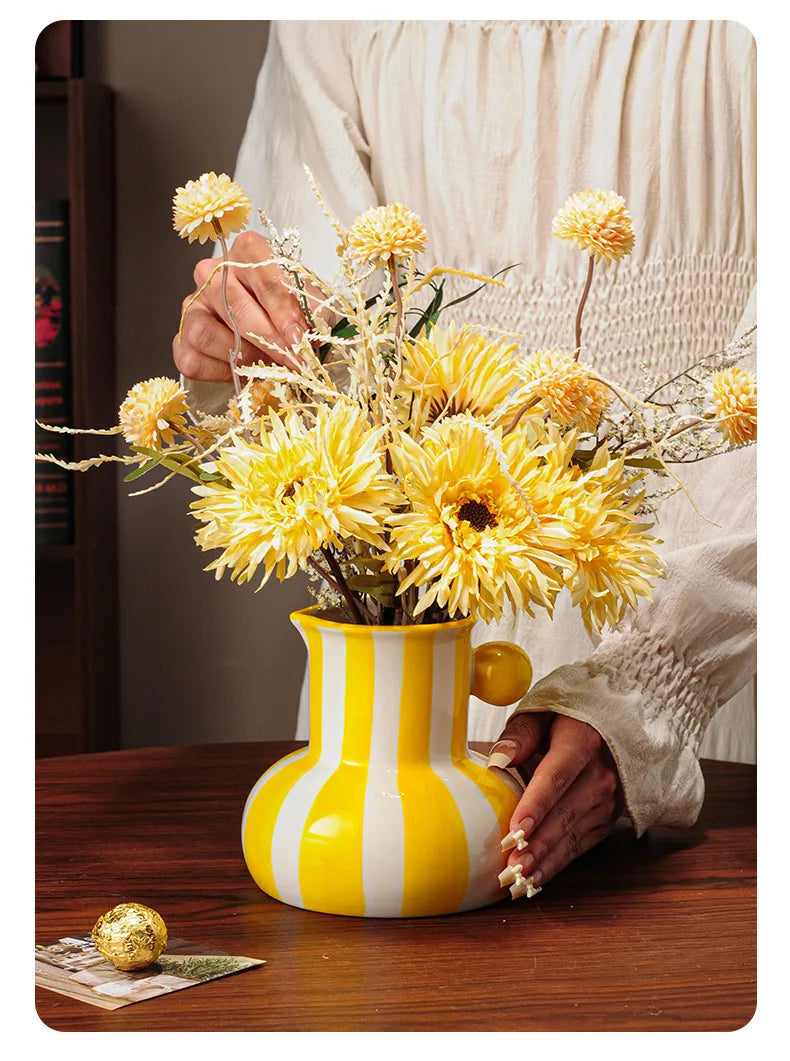 Colorful Striped Ceramic Vase and Plant Pot