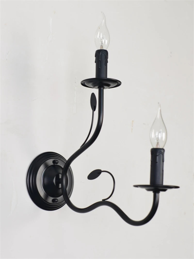 European Retro Wrought Iron Wall Lamp Sconce American Candle Style