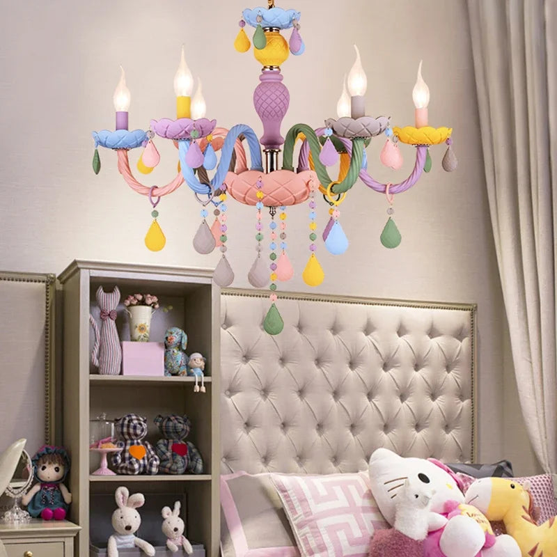 Nordic Macaron European Style Candles Crystal Chandelier for Girls and