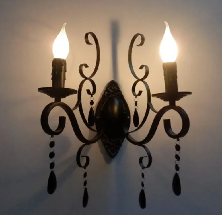 European Retro Wrought Iron Wall Lamp Sconce American Candle Style