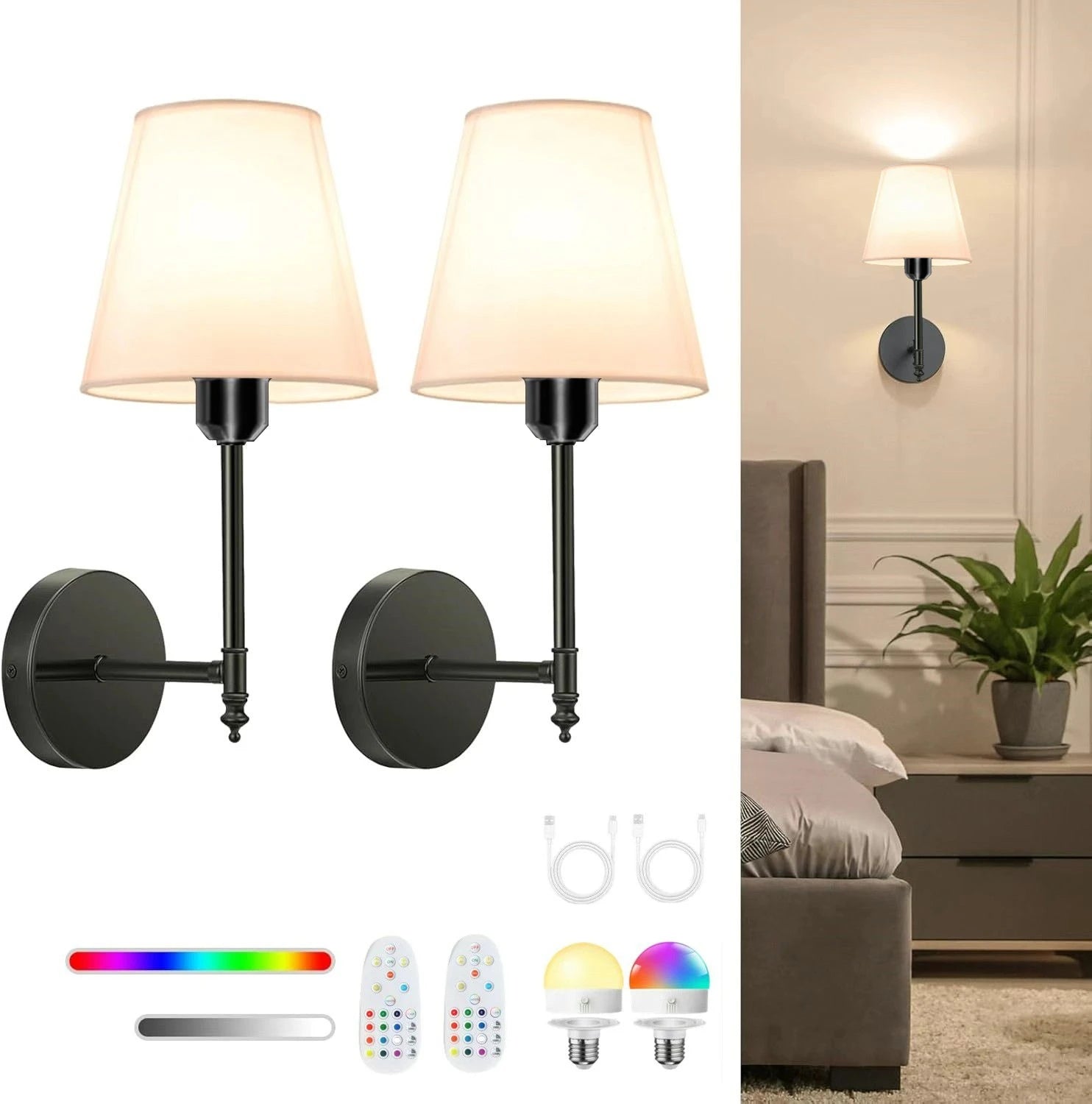 Wireless Rechargeable Battery Powered Wall Light, 4000mAh