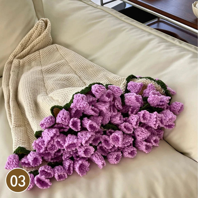 Crocheted Rose Bouquet Blanket Hand Knitted Flower Throw