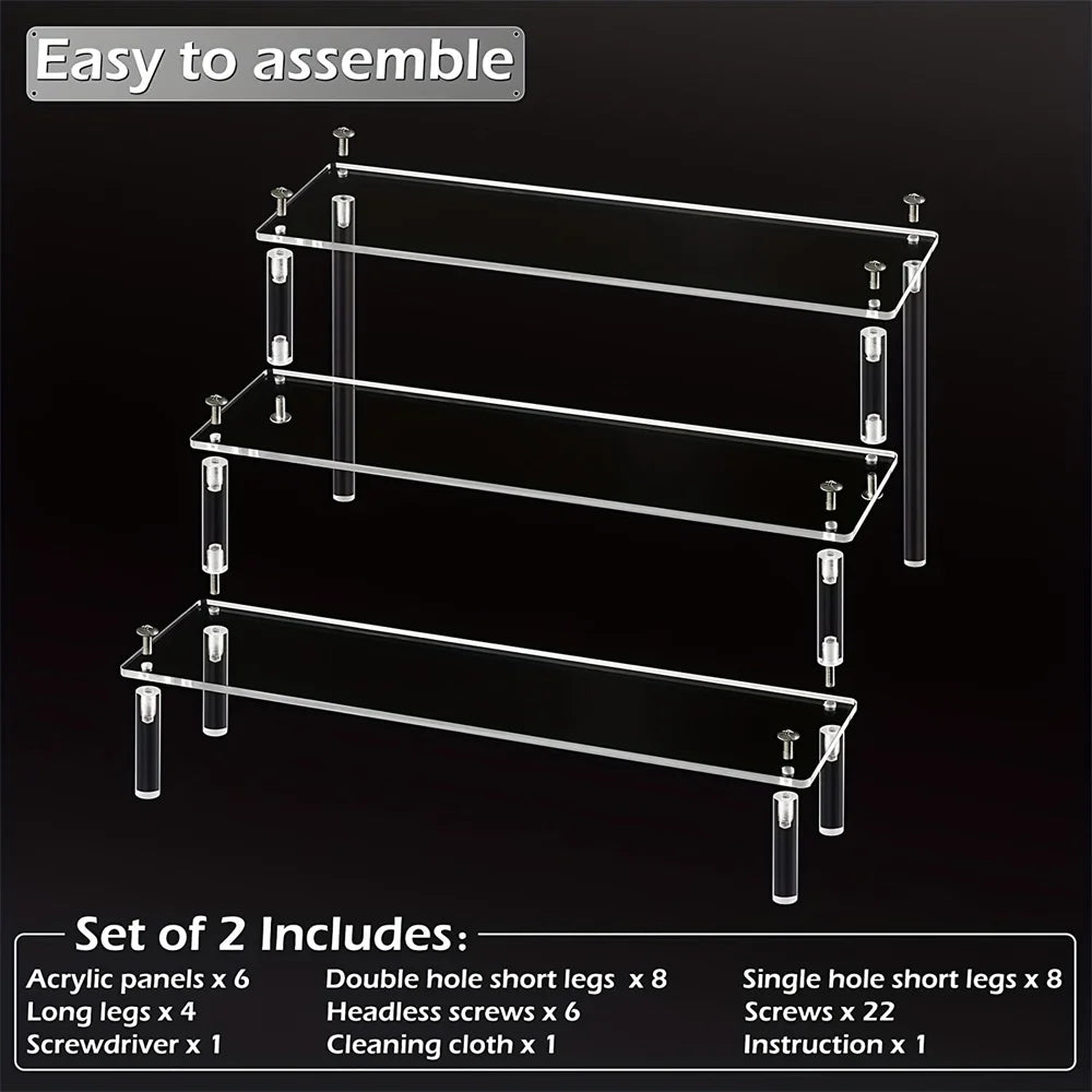 Acrylic Display Stand Multi Layer, Clear Makeup Organizer Rack for Pottery Dolls Figurines, Ladder Shelf Storage