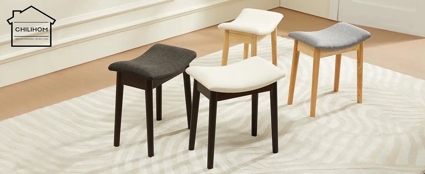Saddle Cushion Vanity Stool with Wood Legs