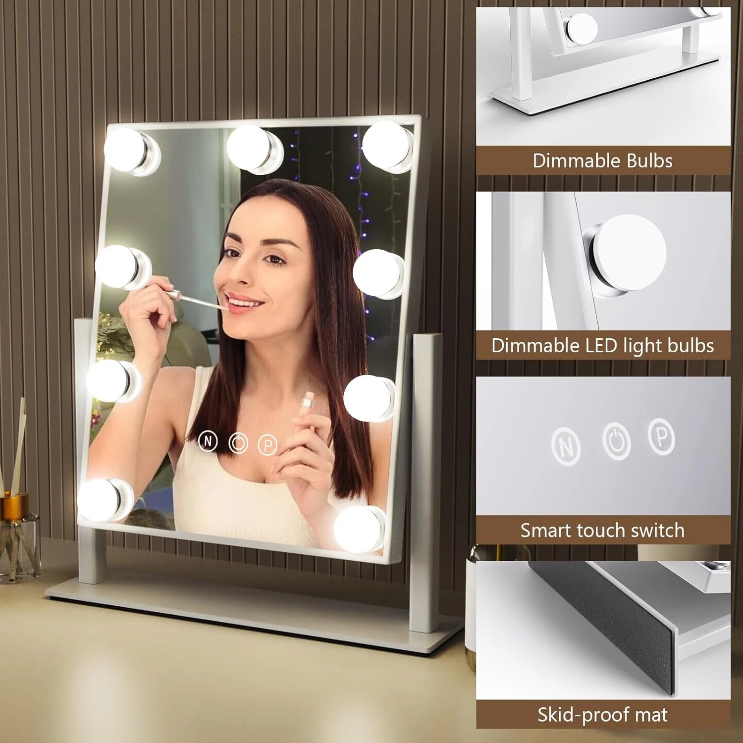 Hollywood Vanity Mirror with 9 LED Bulbs, 360 Rotating
