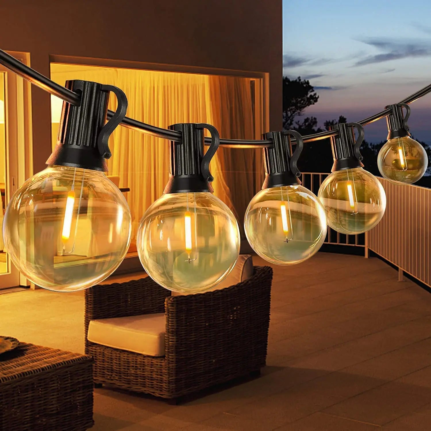 Solar G40 Outdoor String Lights with Remote Controls LED Shatterproof Globe Bulb IP65 Waterproof Patio Light for Garden Decor