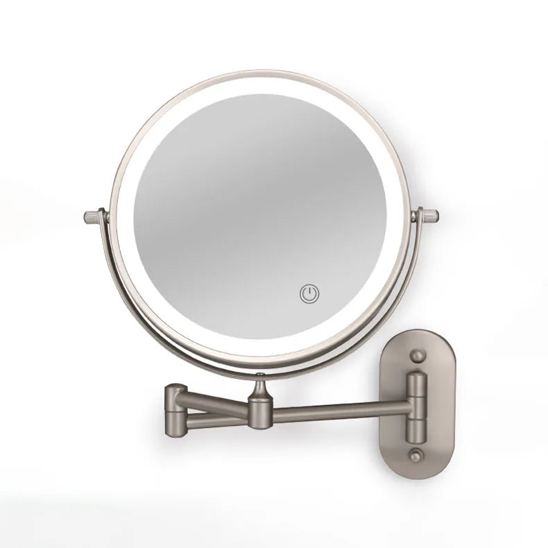 Golden Wall Mounted Folding Vanity Mirror, Double Sided with Fill Light