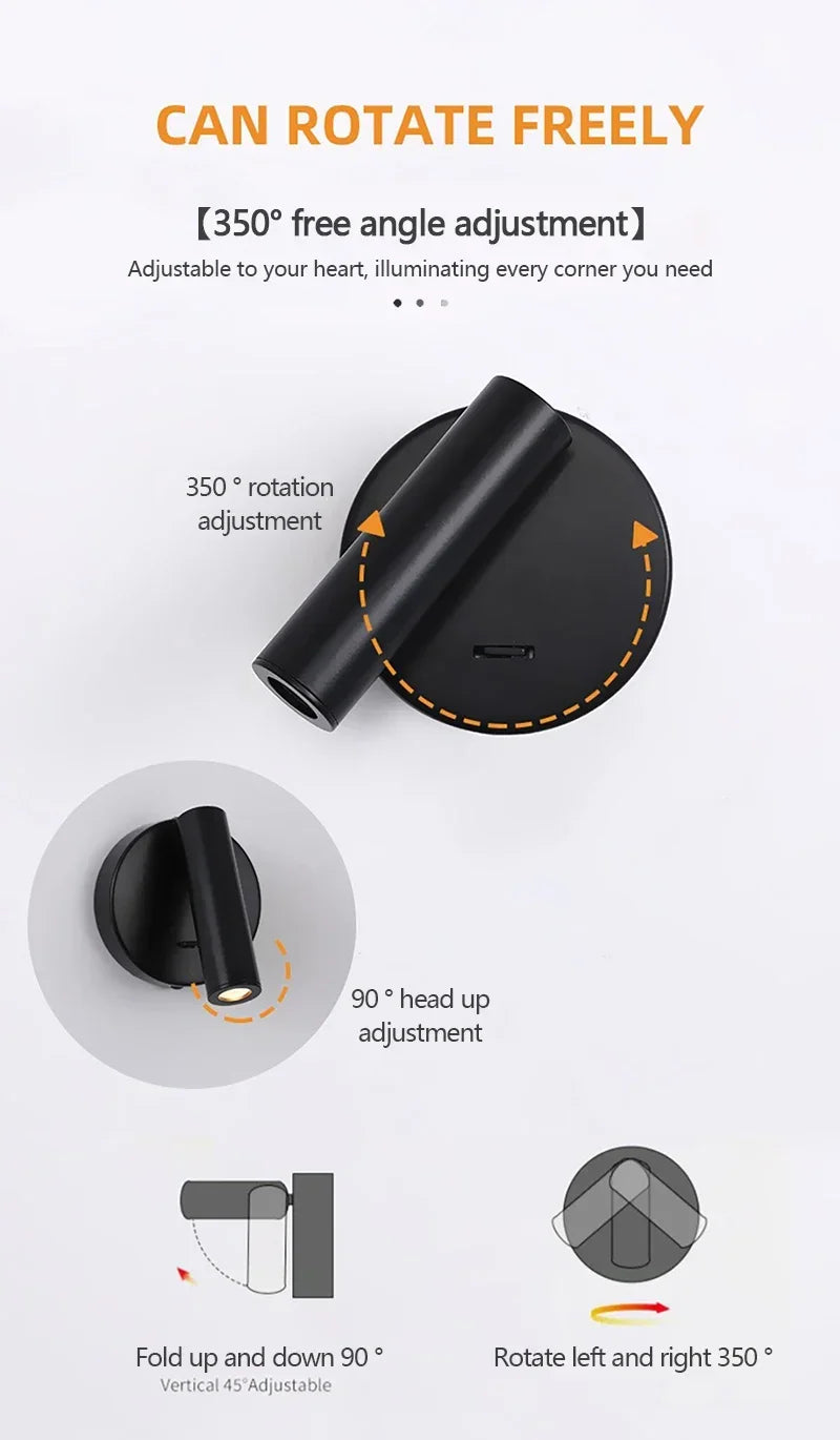 Modern LED Wall lights Rotatable Adjustable Reading Lights Bedroom