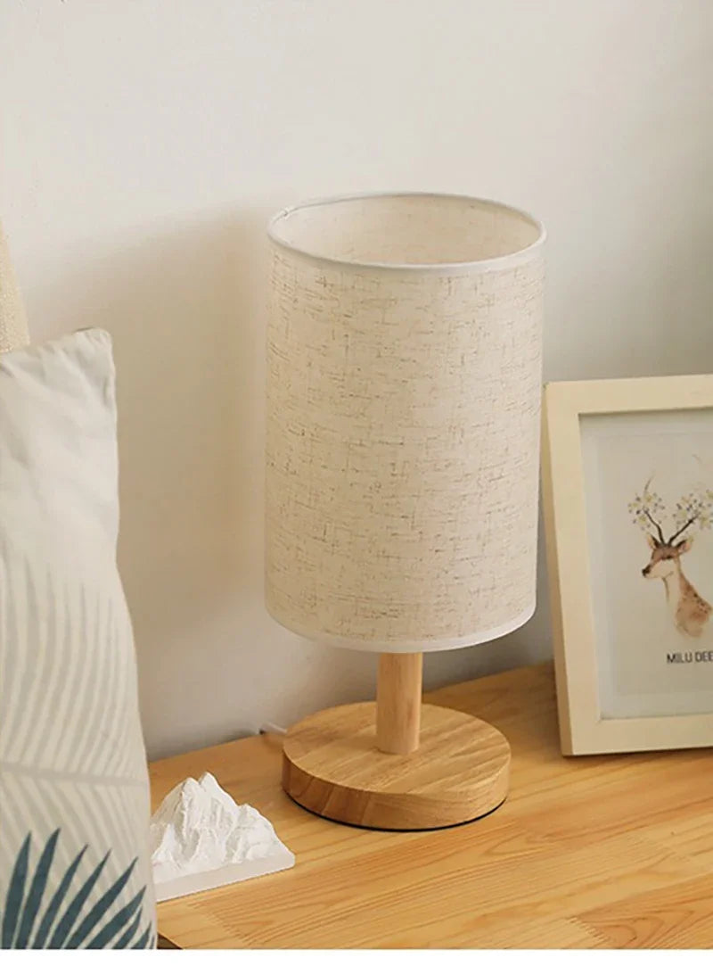 Wood Base Fabric Bedside Lamp
