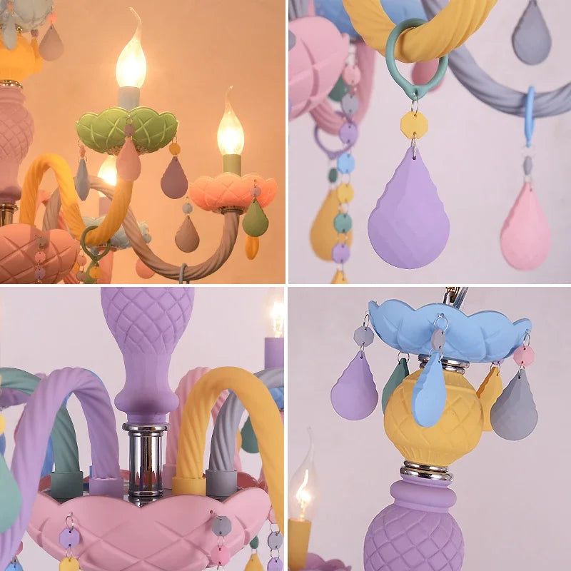 Nordic Macaron European Style Candles Crystal Chandelier for Girls and