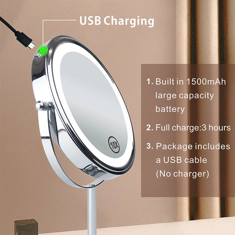 8 Inch 10X Magnifying LED Makeup Mirror with 3 Color Lighting