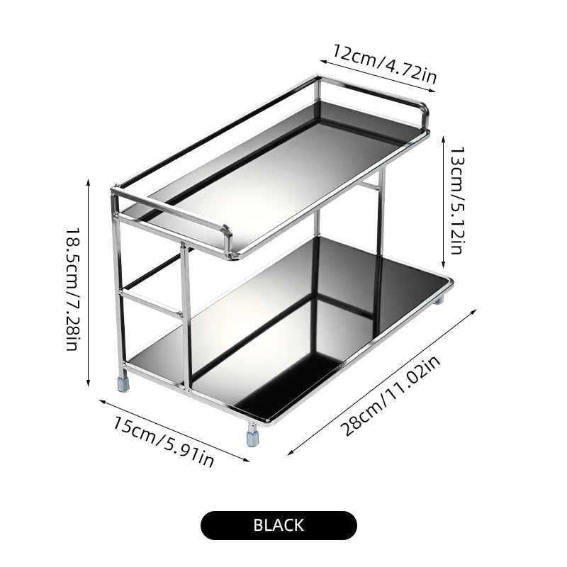 Metal Desktop Layered Storage Rack, Double-Layer Desk Organizer, Water Cup and Coffee Cup Storage Rack, Bathroom Cosmetics Organizer, Suitable for Living Room, Entryway, Kitchen, and Bathroom