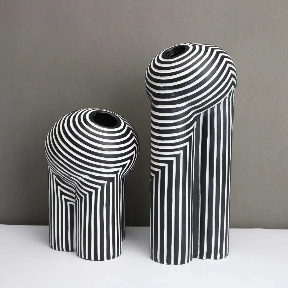 Black and White Striped Resin Vase, Abstract Sculptural