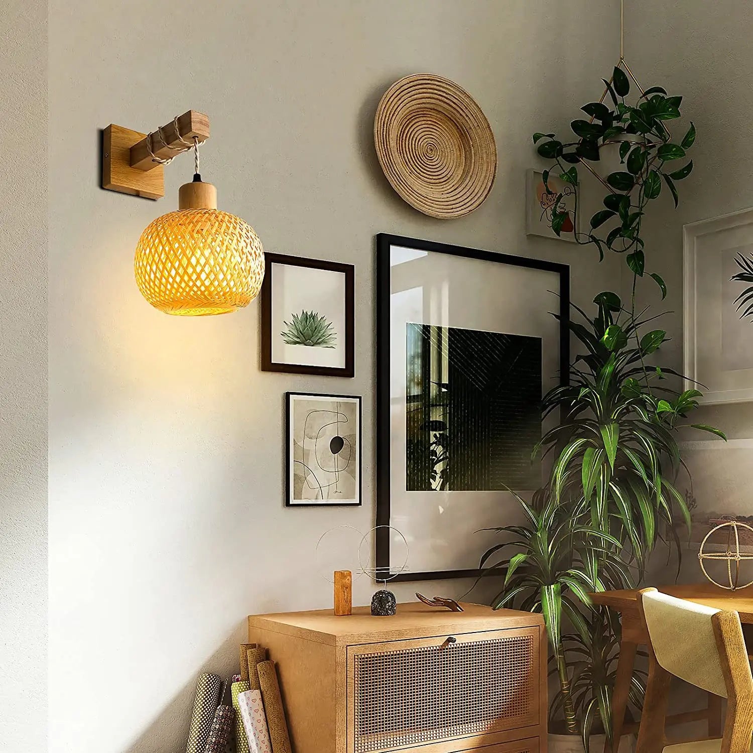 Japanese Bamboo Rattan Wall Lamp