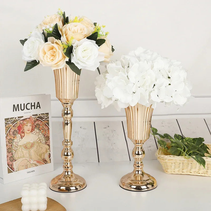Gold Metal Trumpet Centerpiece Vase