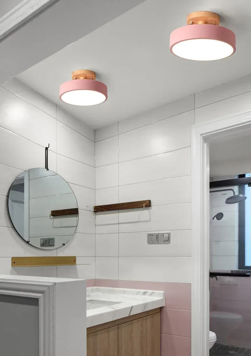 Nordic Entrance Hallway Ceiling Lamps Balcony Wood Round Cloakroom