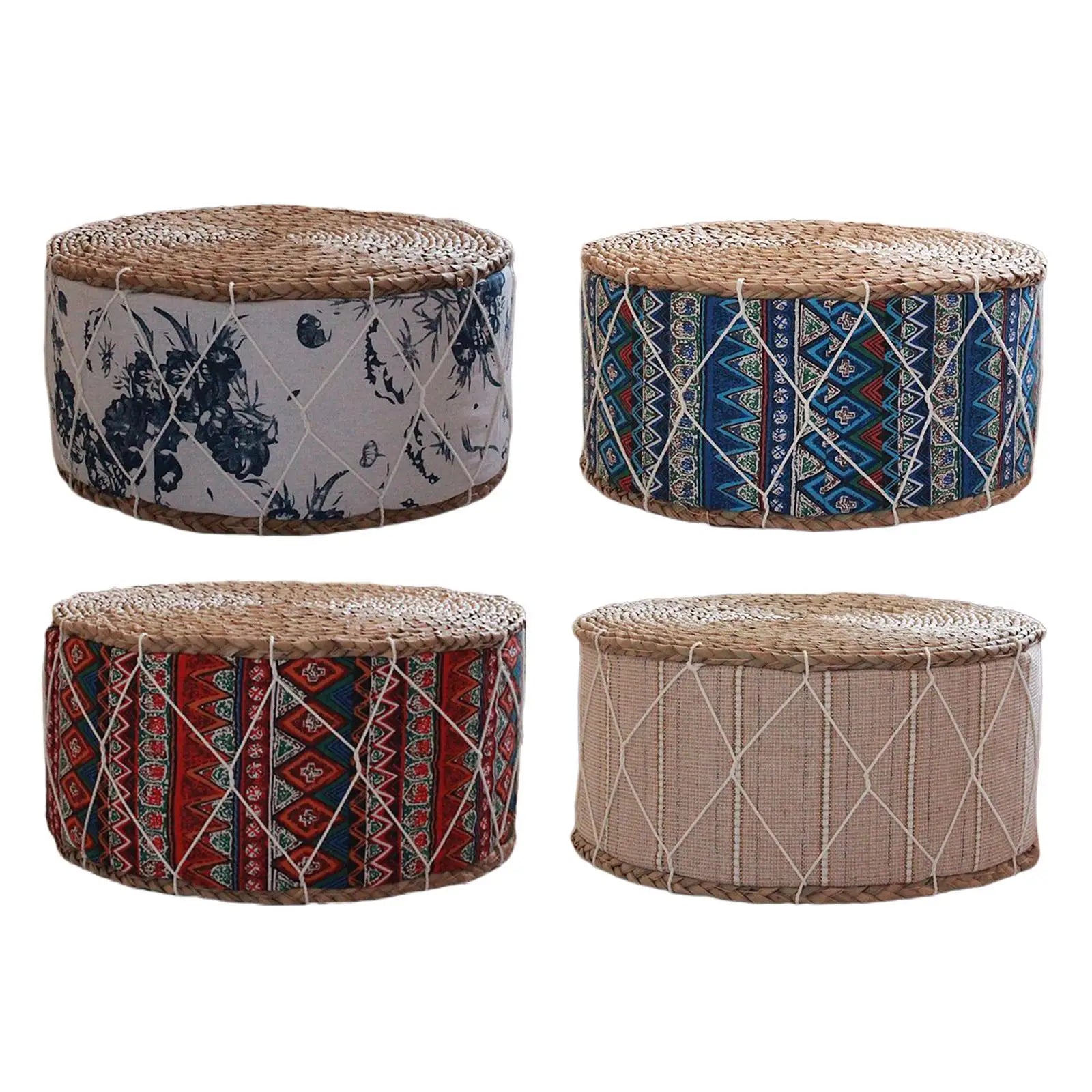 Straw Futon Pouf Floor Cushion Woven Straw Pouf Tatami Cushion Zafu Floor Cushion Mat Yoga Meditation Seat Durable Furniture