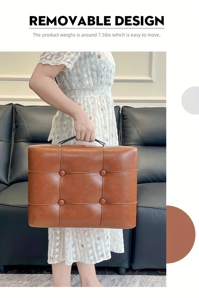 Oil and Wax Leather Low Stool Footrest