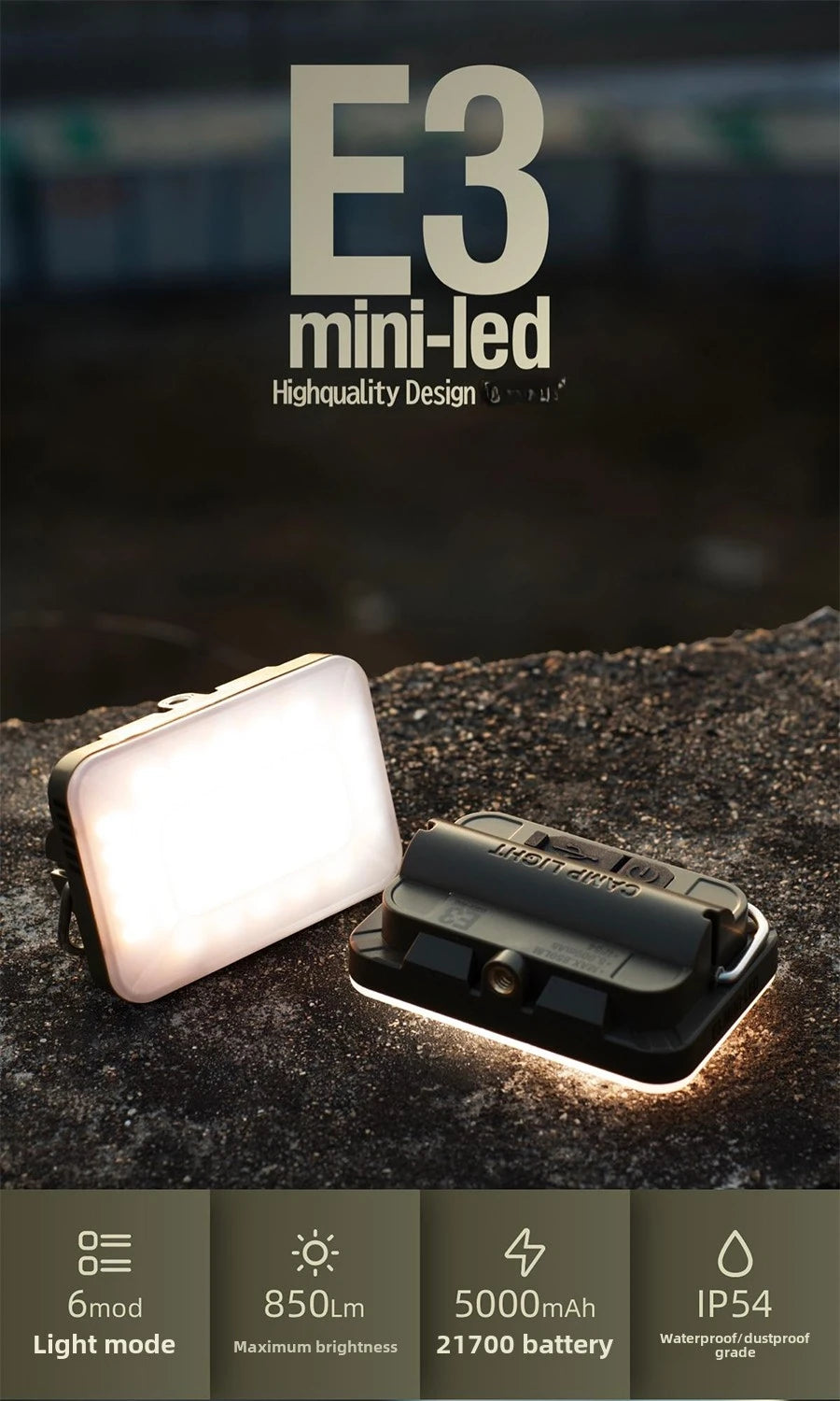 5000Mah LED Camping Tent Light Rechargeable Outdoor Emergency Lighting