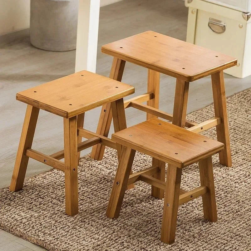 Solid Bamboo Low Stool, Portable Bench