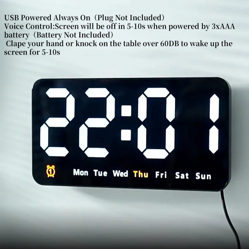 Voice Control Large Digital Wall Clock Temperature Date Week