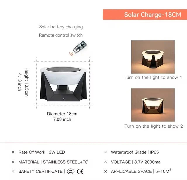 Solar Post Light Outdoor Column Pillar Light 3000K IP65 Garden