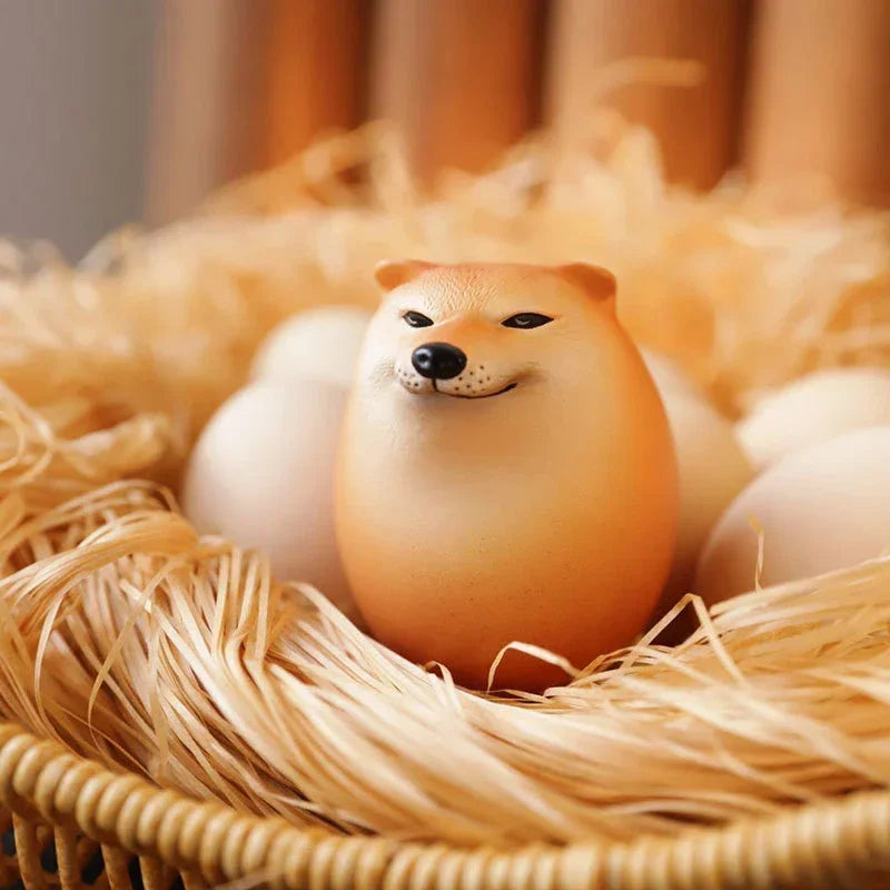 Cute Shiba Inu Egg Figurine Realistic Dog Statue Desktop