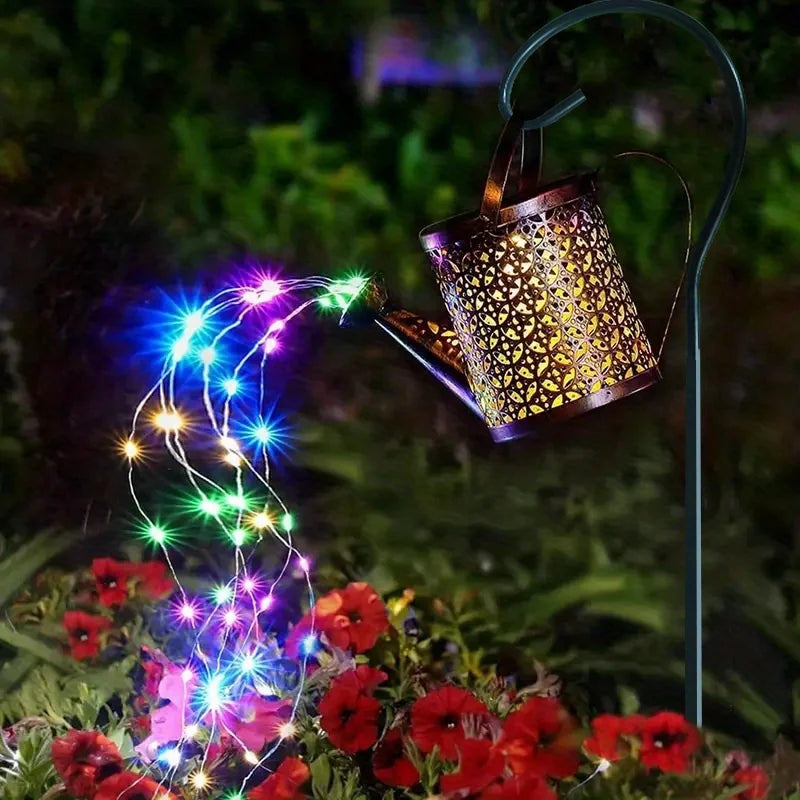 Large Retro Metal Lantern Solar Watering Can Light Outdoor Waterproof