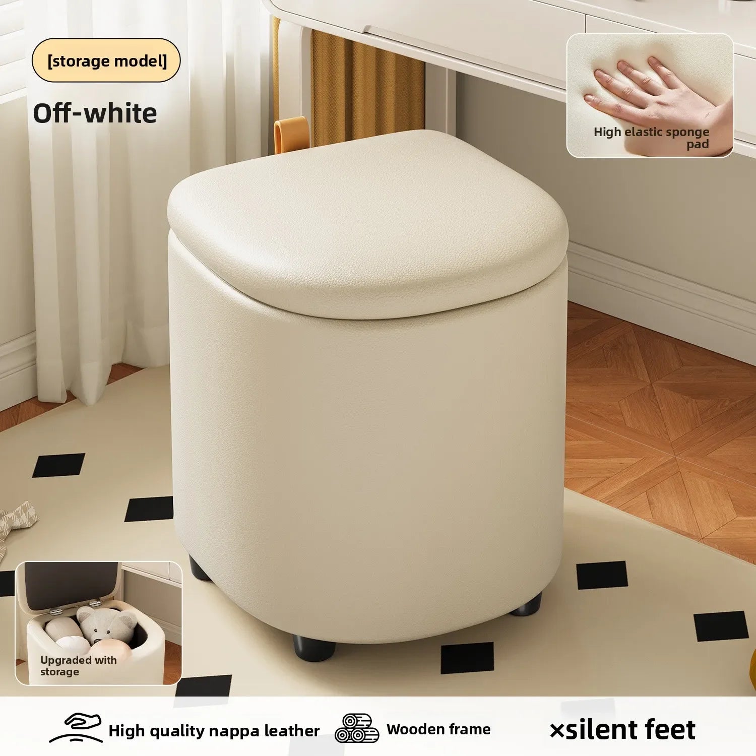 Storage Vanity Stool with Wheels