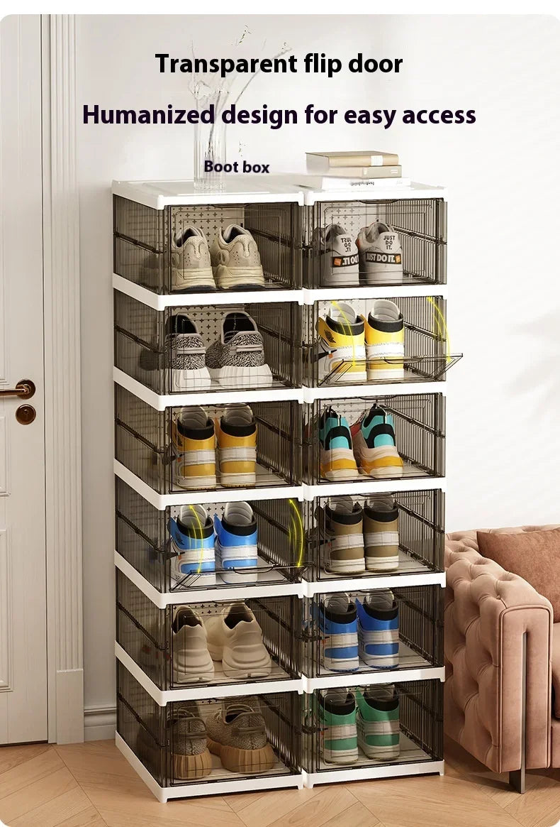 Dustproof 1/3/6 Layers Foldable Shoes Box Stackable Transparent Thickened Plastic Bins Sneaker Shoe Organizer Cabinet Organizers