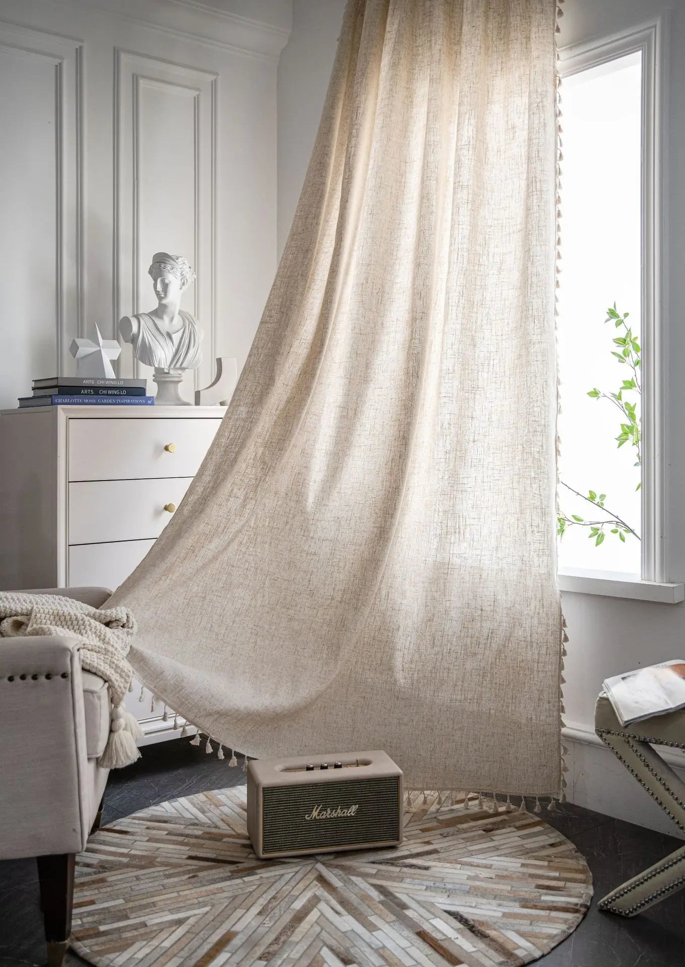 Boho Linen Tassel Curtain Panel