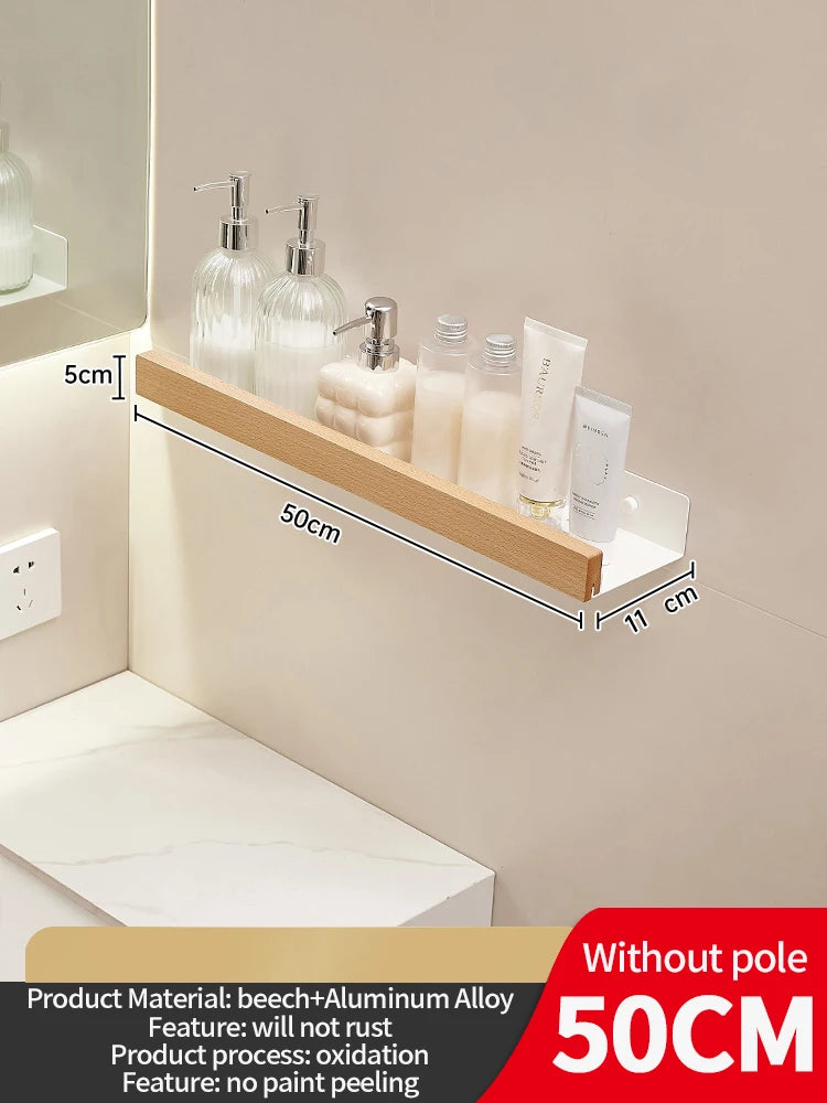 Wood and Aluminum Floating Bathroom Shelf