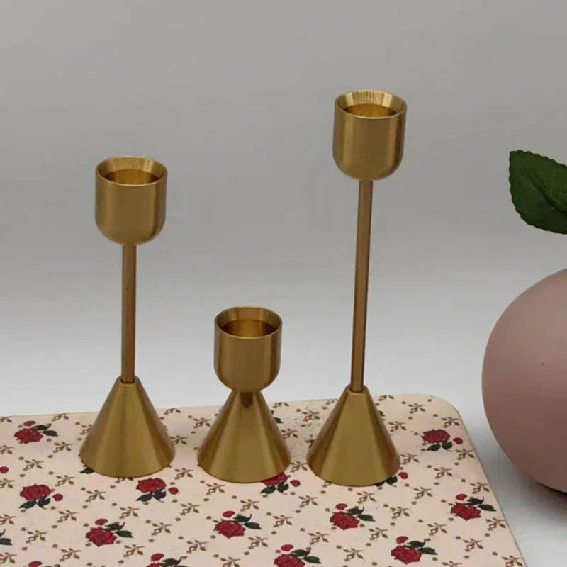 Gold Metal Taper Candlestick Set