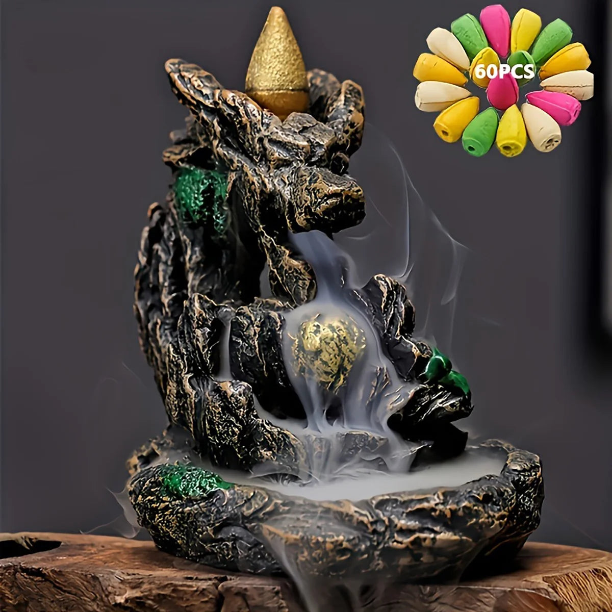 Mountain River Waterfall Backflow Incense Burner with 60 Cones