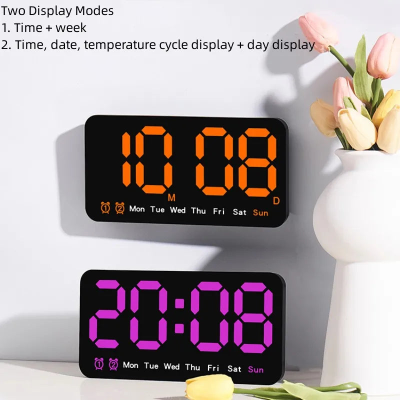 Voice Control Large Digital Wall Clock Temperature Date Week