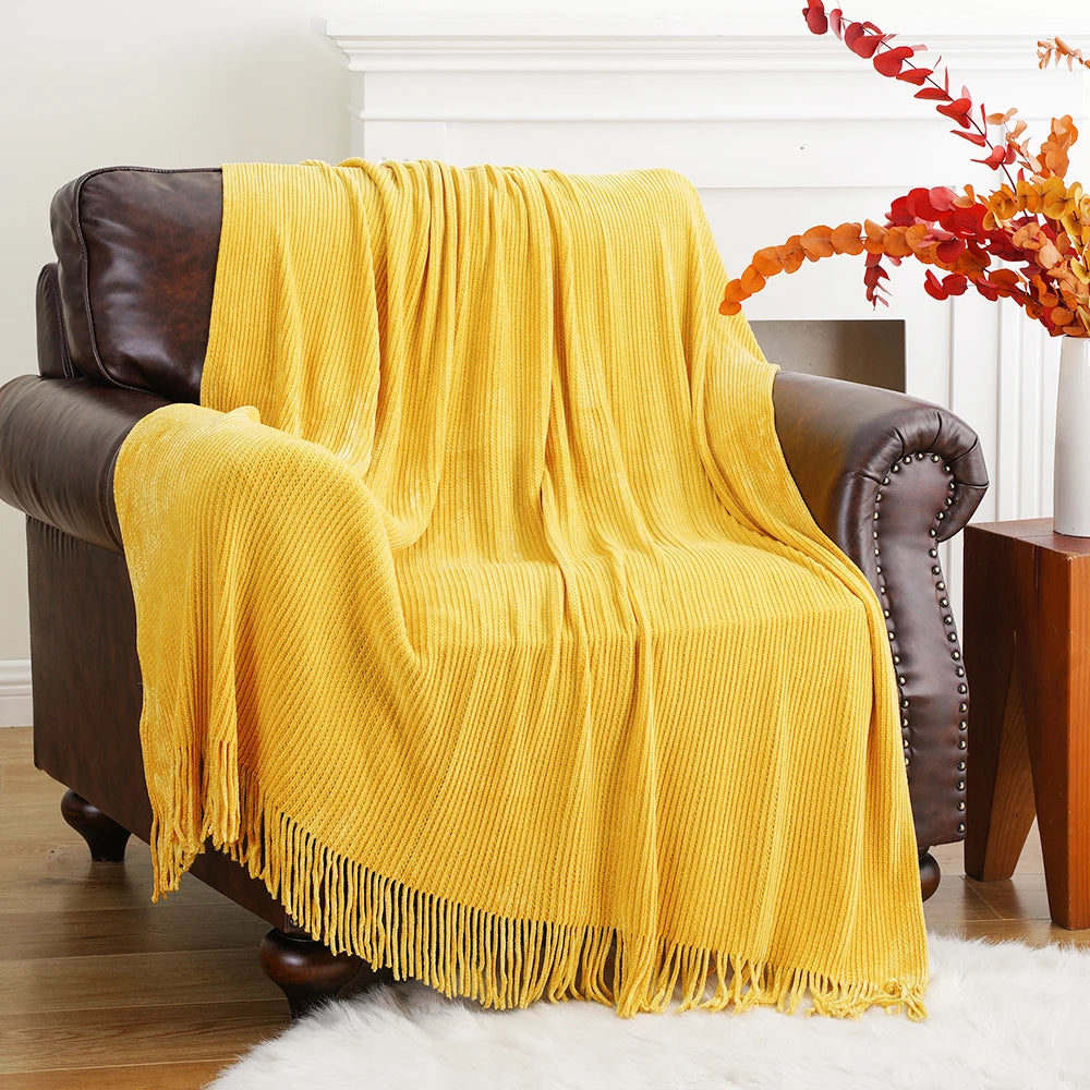 Chenille Knit Plaid Throw Blanket