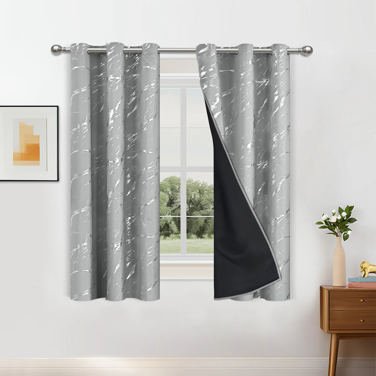 100% Blackout Curtains Luxury Marble Pattern Curtain With Gold Foil