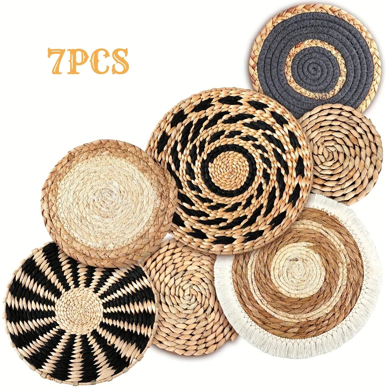Boho Chic Handcrafted Seagrass Wall Baskets, Rattan Woven Round
