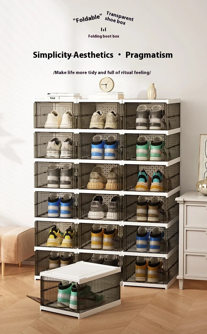 Dustproof 1/3/6 Layers Foldable Shoes Box Stackable Transparent Thickened Plastic Bins Sneaker Shoe Organizer Cabinet Organizers