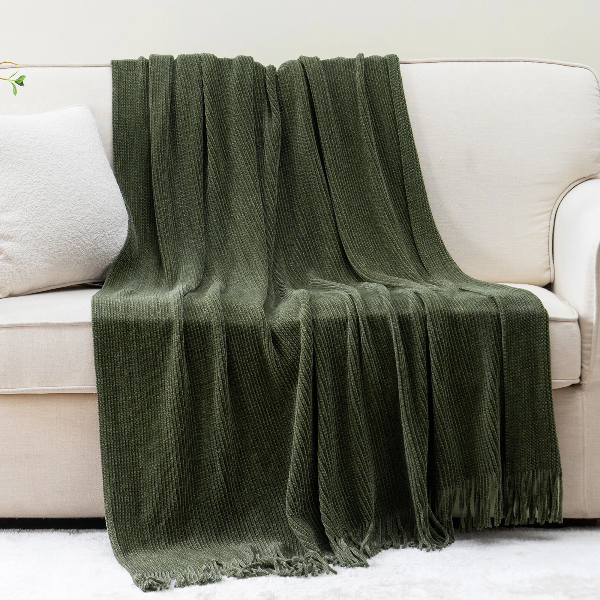 Chenille Knit Plaid Throw Blanket