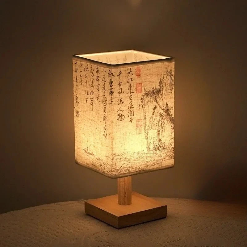 Chinese Fabric Shade Bedside Lamp